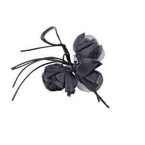 Vintage Black Fabric Flower Brooch Pin Statement Floral Corsage Lapel Accessory